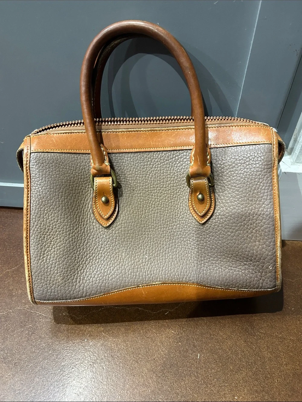 Dooney & Bourke Vintage Taupe and Tan Leather Satchel